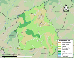 Barevná mapa znázorňující využití půdy.