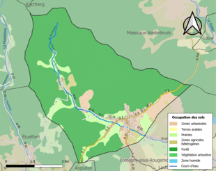 Carte des infrastructures et de l'occupation des sols de la commune en 2018 (CLC).