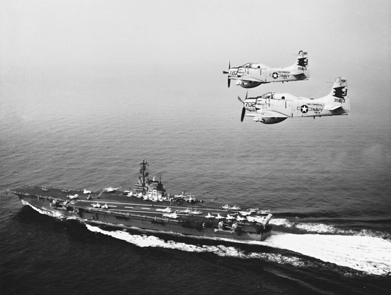 File:AD-5W Skyraiders of VAW-12 fly over USS Forrestal (CVA-59) on 25 April 1960.jpg