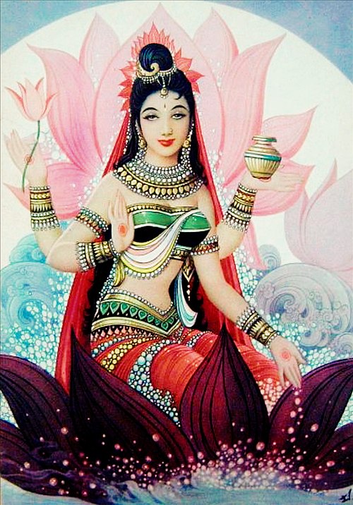 Yudhishthira finds Draupadi in heaven, discovers that she is an avatar of shakti who was born as princess of Panchala.