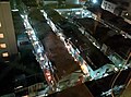 Akarui Hanazono Goban Street, Akarui Hanazono Sanban Street, Akarui Hanazono Ichiban Street, and G2 Street from above at night