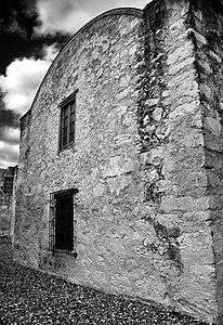 B&W View of the rear section of the Alamo Mission in San Antonio, TX