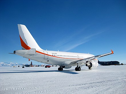 Skytraders Airbus A319-115, VH-VHD on the Ice Runway at McMurdo Station, Antarctica (2010)