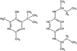 Substituted phenols and derivatives of phenylenediamine are common antioxidants used to inhibit gum formation in gasoline (petrol). Antioxidant.png