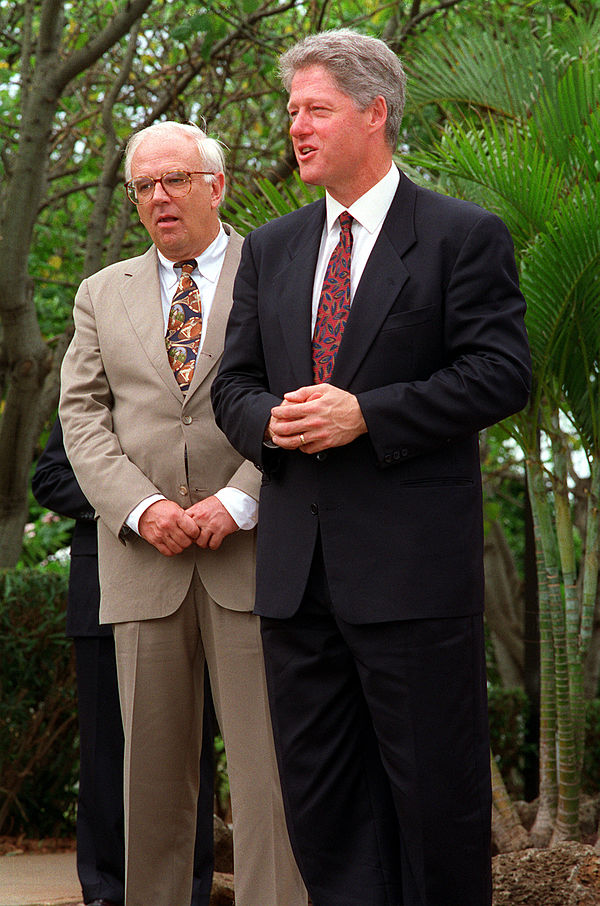 Les Aspin and President Clinton in at Admiral's Landing as they prepare to visit the USS Arizona Memorial (July 1993)