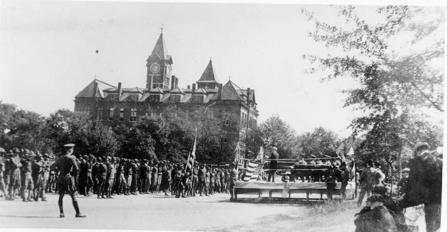 API Cadets drill on Ross Square in 1918