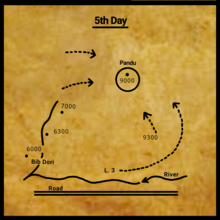 Map showing 5th Day of Pakistani troop advance towards Pandu Battle of Pandu (3rd day Map of Pakistani troop advance).png