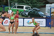 Deutsch: Beachhandball Europameisterschaften 2019 (Beach handball Euro); Tag 3: 4. Juli 2019 – Frauen, Platzierungsrunde Gruppe IV, Russland-Slowenien 2:0 (18:11, 20:16) English: Beach handball Euro; Day 3: 4 July 2019 – Women Consolation Round Group IV – Russia-Slovenia 2:0 (18:11, 20:16)