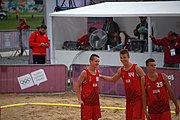 Deutsch: Beachhandball bei den Olympischen Jugendspielen 2018; Tag 5, 10. November 2018; Jungen, Hauptrunde - Ungarn-Portugal 0:2 English: Beach handball at the 2018 Summer Youth Olympics at 11 October 2018 – Boys Main Round – Hungary-Portugal 0:2