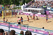 Deutsch: Beachhandball bei den Olympischen Jugendspielen 2018; Tag 3, 9. Oktober 2018; Mädchen, Vorrunde, Gruppe A - Chinese Taipei (Taiwan)-Mauritius 2:0 English: Beach handball at the 2018 Summer Youth Olympics at 9 October 2018 – Girls Preliminary Round Group A‎ – Chinese Taipei-Mauritius 2:0