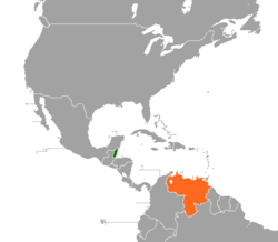 Map indicating locations of Belize and Venezuela