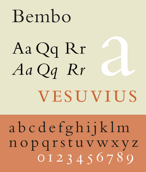serif font bembo, shared with CC license from Wikipedia