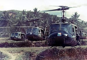 UH-1 helicopters from Alpha Company, 229th Aviation Regiment Bruce Crandall leads formation of UH-1s of 229th Aviation Rgt. ca. 1966.jpg