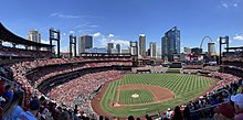 Busch Stadium, where the St. Louis Cardinals play. Busch Pano 2022.jpg