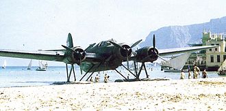 A CANT Z.506B forced down on Mondello beach in Sicily in November 1943. CANT Z.506B forced down.jpg