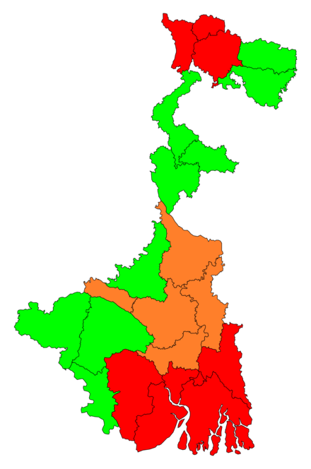 Red, Orange and Green Zones in West Bengal COVID19 WB Zones.png