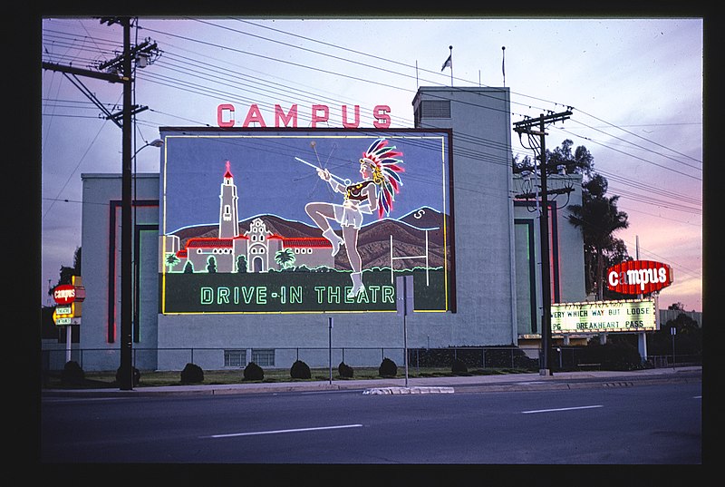 File:Campus Drive-In Theater, closer view with neon, El Cajon Boulevard, San Diego, California.jpg