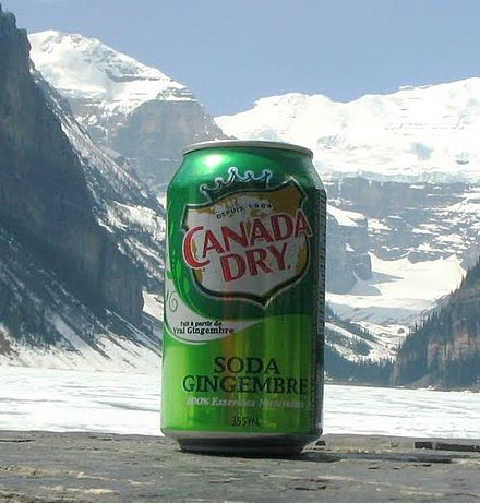 Can of Canada Dry ginger ale at Lake Louise, Alberta. "Dry" ginger ale was developed by John J. McLaughlin in 1904.