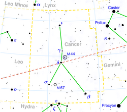 かに座α星の位置。