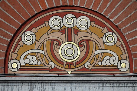 Sgraffito in a house of Charleroi build in 1908, restaured in 2016.