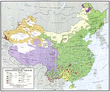 Historical distribution map of linguistic groups in China China ethnolinguistic 1967.jpg