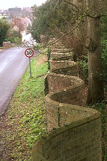 Crinkle crankle wall in Bramfield, Suffolk Crinkle-Crankle Wall in Bramfield - geograph.org.uk - 108876.jpg