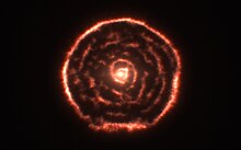 Curious spiral around red giant star R Sculptoris Curious spiral spotted by ALMA around red giant star R Sculptoris (data visualisation).jpg