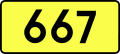 Sign of DW 667 with oficial font Drogowskaz and adequate dimensions.