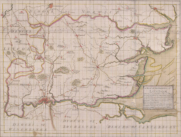 Middlesex as part of the Diocese of London in 1714. The diocese was based on the East Saxon kingdom, and was probably originally larger than shown her