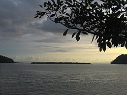 Another view of Golfito bay from the road between the southern and middle sections of town, with the same peninsula as in the above photograph in the center DirkvdM golfito-2.jpg