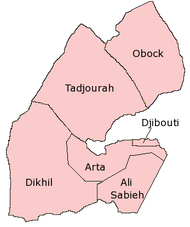 Джибути аймақтары картасы
