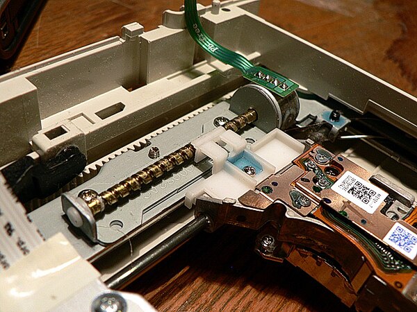 DVD drive with leadscrew and stepper motor.