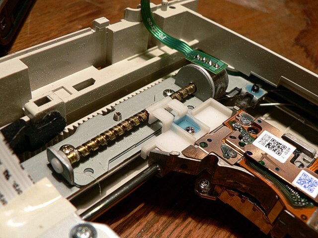 DVD drive with leadscrew and stepper motor.