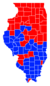 Provincies in rood worden gewonnen door Yates en provincies in blauw door Allen