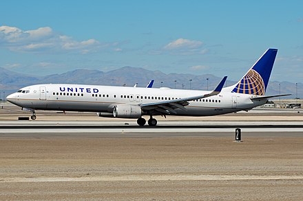 The same Boeing 737-900 (N71411) at McCarran International Airport. The new livery after the merger retains the Continental theme, but with the Continental replaced by United.
