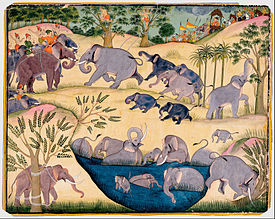 Maharaja Anup Singh of Bikaner hunting elephants Elephant Hunt of Maharaja Anup Singh of Bikaner - Google Art Project.jpg