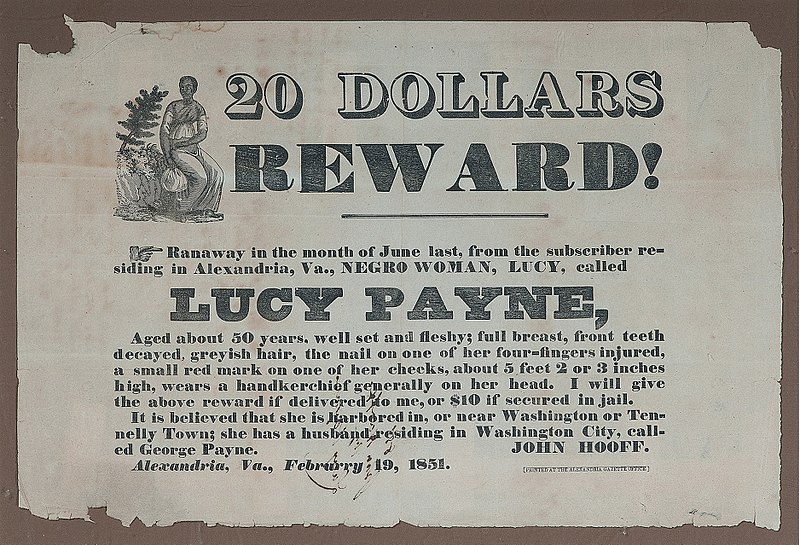 File:Female Runaway Slave, Illustrated Reward Broadside, Alexandria, Virginia, 1851.jpg