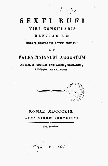 Titel Page of Festus' Breviarium (Rome, 1819)