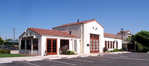 The former Atchison, Topeka, and Santa Fe Railway depot at the station site, now a restaurant