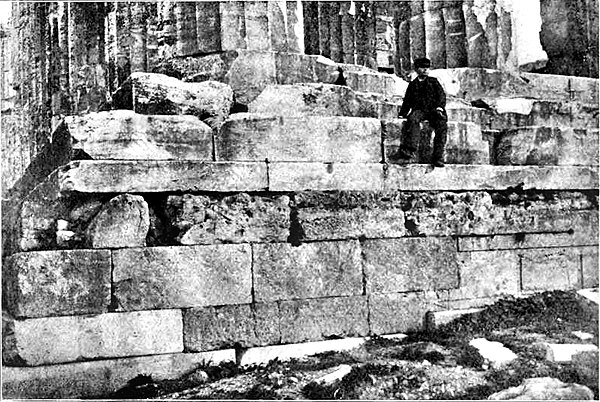 Foundation of the Older Parthenon, below the platform of the newer Parthenon