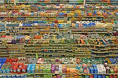 Image 9Aisles of packaged food in a Fred Meyer hypermarket in Portland, Oregon. A hypermarket is a combination of a supermarket and a department store.