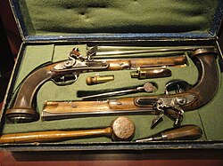 French cased duelling pistols, Nicolas Noel Boutet, single shot, flintlock, rifled, .58 caliber, blued steel, Versailles, 1794-1797 - Royal Ontario Museum - DSC09477.jpg