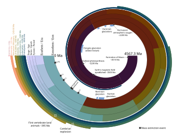 The geologic time scale represented as a log-spiral