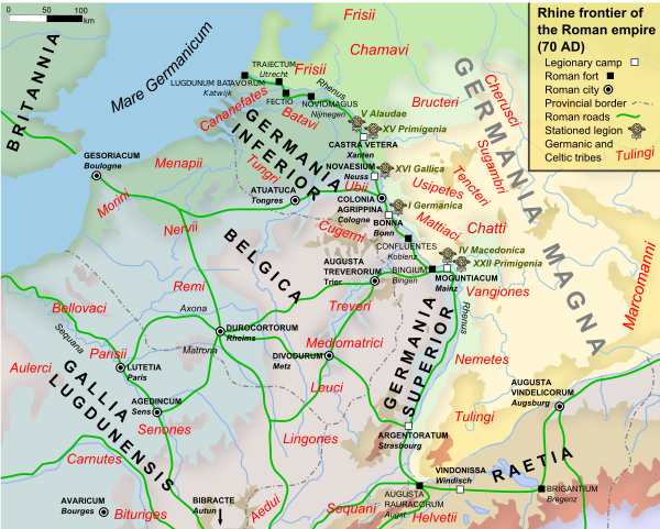 Map of northeastern Gaul around 70 AD