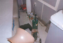 Grand Jury exhibit of unsanitary conditions inside Gosnell's clinic. Gosnell Grand Jury Dirty Clinic.png