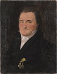 Porträtt av Gottlieb David Carl Leijonhielm med medaljen på bröstet, samt Svärdsordens riddartecken.