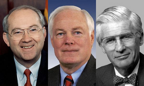 Sen. Phil Gramm (R, Texas), Rep. Jim Leach (R, Iowa), and Rep. Thomas J. Bliley, Jr. (R, Virginia), the co-sponsors of the Gramm–Leach–Bliley Act