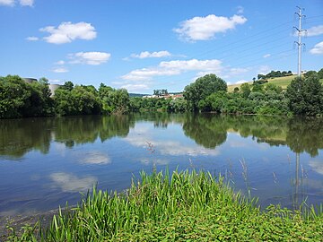 Mündung der Meurthe (von rechts) in die Mosel bei Custines