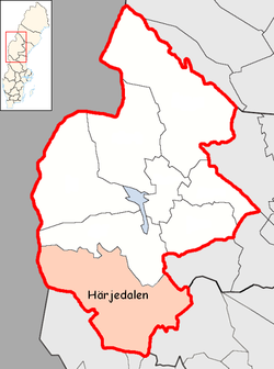 Община Хередален на картата на лен Йемтланд, Швеция