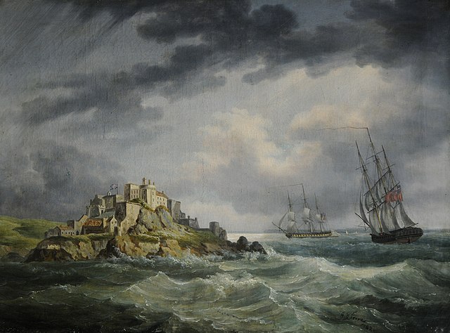 HM Frigates Seahorse and Cerebus, off Mont Orgueil Castle, Jersey